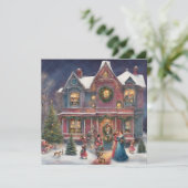 ビクトリア朝の家、女性、クリスマスイブの子供たち シーズンカード (スタンド正面)