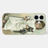 ビクトリア朝の少女のナイトガウン姿と猫 Case-Mate iPhoneケース (裏面 (横))