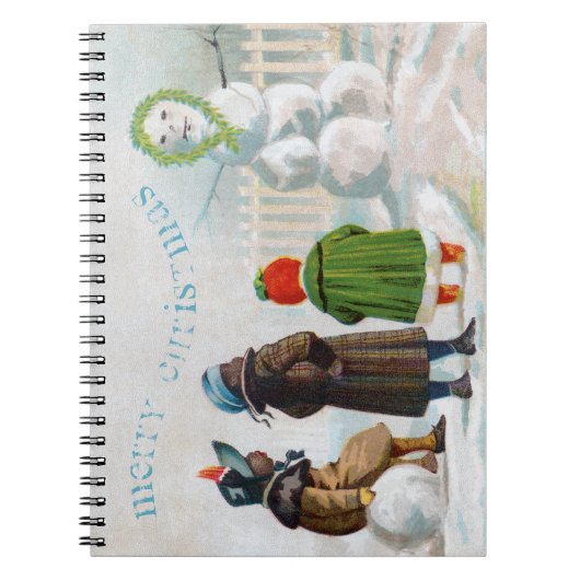 ビクトリア朝の時代の葉書に描かれた雪の男のスパイラル写真ノート ノートブック (正面)