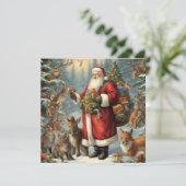 ビクトリア調のプレゼントを持ったサンタと森の動物たち シーズンカード (スタンド正面)