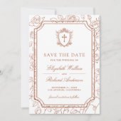 ビクトリア調の白とテラコッタのカトリック結婚式 セーブザデート (正面)