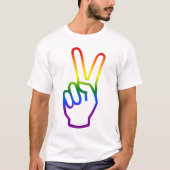 ビクトリーサインピースレインボーフラグカラーLGBTプライド Tシャツ (正面)