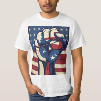ビクトリー拳Tシャツデザイン：米国国旗の背景 Tシャツ