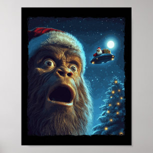 ビグフットおもしろいサスカッチセルフィサンタUFOクリスマスチェリ ポスター
