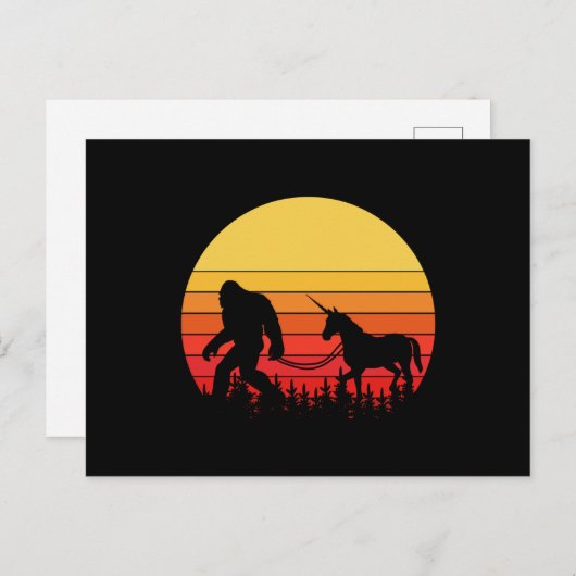 ビグフットとユニコーンの1つのレトロデザイン ポストカード (正面/裏面)