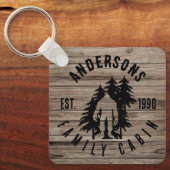 ビグフットキャビン素朴ウッドファミリー名前をカスタムする キーホルダー (正面)