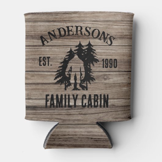 ビグフットキャビン素朴ウッドファミリー名前をカスタムする 缶クーラー (正面)