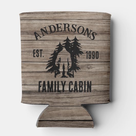 ビグフットキャビン素朴ウッドファミリー名前をカスタムする 缶クーラー (裏面)