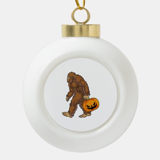 ビグフットサスカッチ運ズ怖いカボチャTシャツ セラミックボールオーナメント (正面)