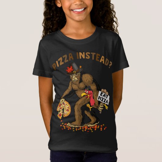 ビグフットピルグリムターキーパンプキンピザサンク食べシギフ Tシャツ (正面)