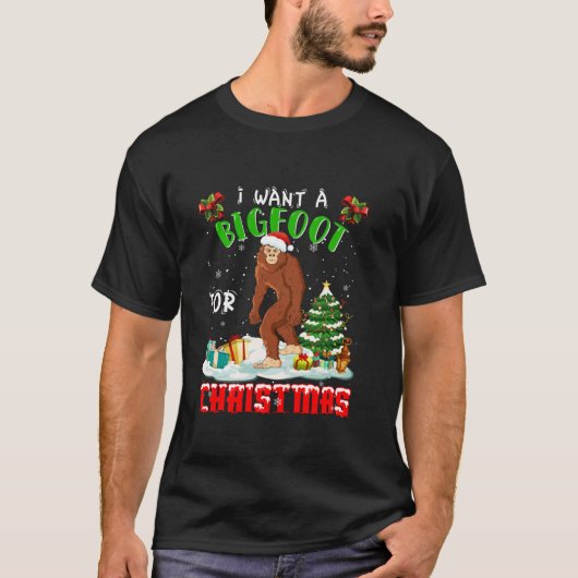 ビグフットメリークリスマスパジャマ醜いセーターSanta Tシャツ (正面)