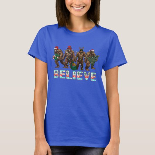 ビグフット信じのクリスマスシャツ |クリスマス休暇 Tシャツ (正面)