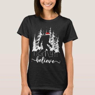 ビグフット信じライトサンタスクアッチクリスマスツリー Tシャツ