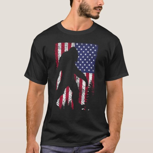 ビグフット信じIサスカッチアメリカ合衆国国旗 Tシャツ (正面)