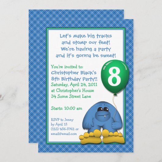 ビグフット子供の誕生日パーティの招待状 招待状 (正面/裏面)