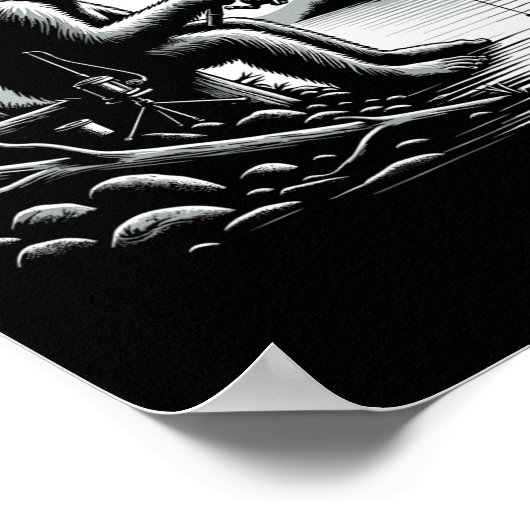 ビグフット魚釣りレイクサスカッチフィッシャーマンフィおもしろいス ポスター (角)