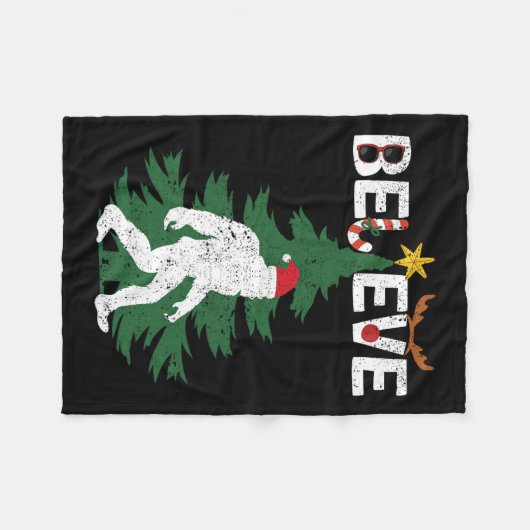 ビグフ信じットサスカッチイェティサンタハットクリスマス フリースブランケット (正面(横))