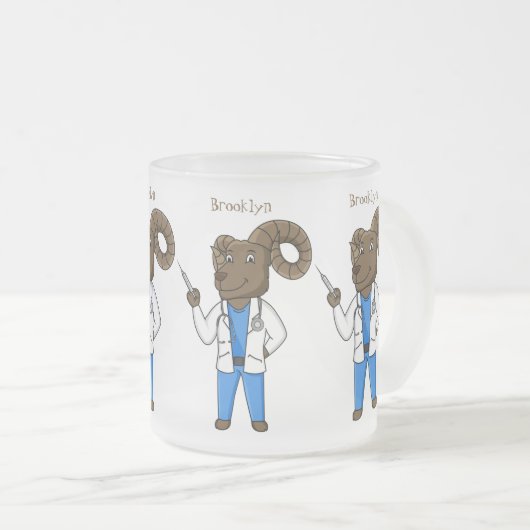 ビグーン羊の医者の漫画イラストレーション フロストグラスマグカップ (正面右)