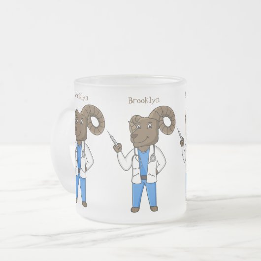 ビグーン羊の医者の漫画イラストレーション フロストグラスマグカップ (正面左)