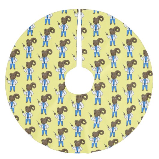 ビグーン羊の医者の漫画イラストレーション ブラッシュドポリエステルツリースカート (正面)