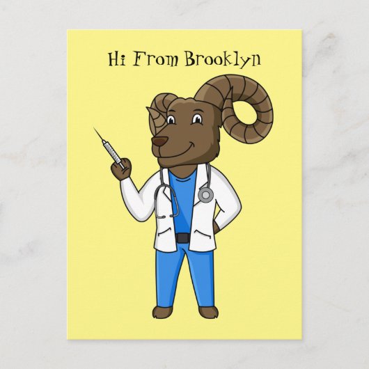 ビグーン羊の医者の漫画イラストレーション ポストカード (正面)