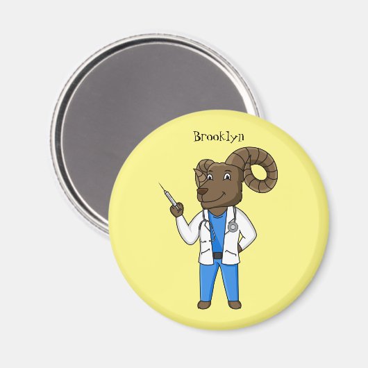 ビグーン羊の医者の漫画イラストレーション マグネット (正面/裏面)