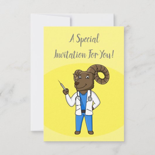 ビグーン羊の医者の漫画イラストレーション 招待状 (裏面)