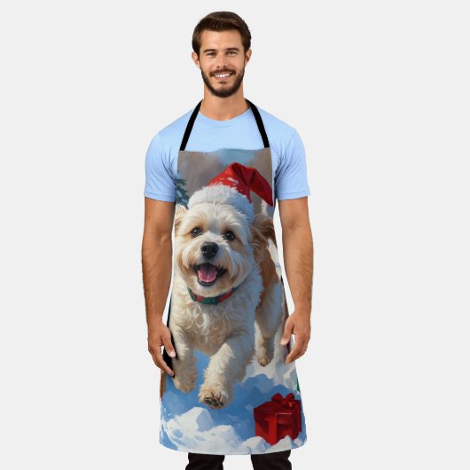 ビコンフリースクリスマスフェスティバルスノーシーン エプロン (着用した状態)