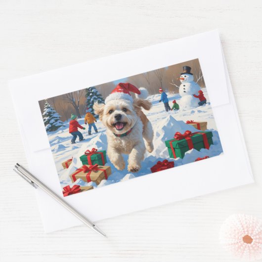 ビコンフリースクリスマスフェスティバルスノーシーン 長方形シール (封筒)