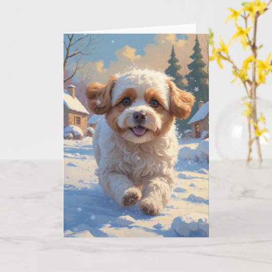 ビコンフリースクリスマス雪のシーン絵を描ズ カード (黄色い花)