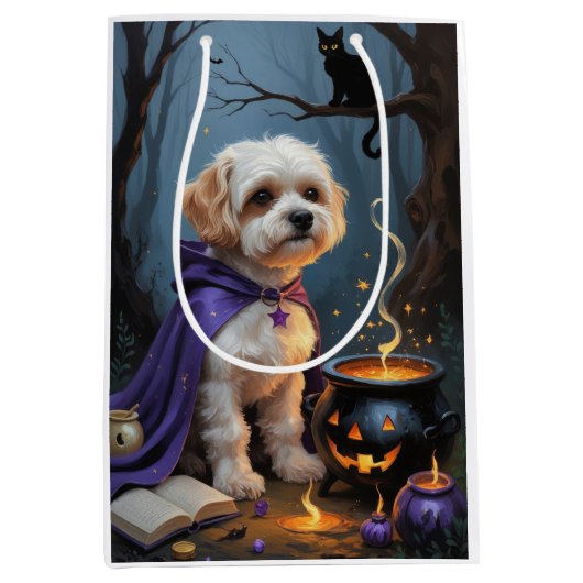 ビコンフリースドッグお洒落ハロウィン絵を描ズ ミディアムペーパーバッグ (正面)