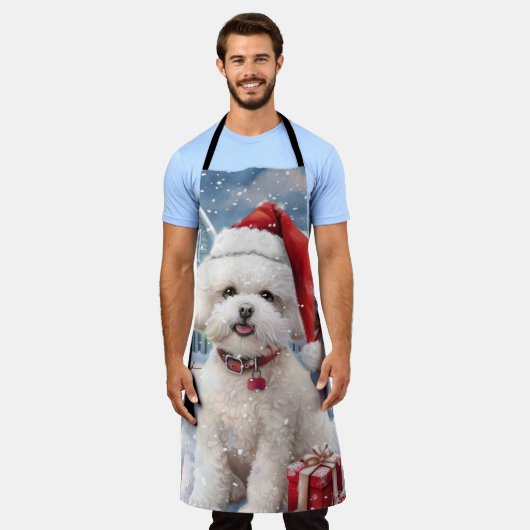 ビコンフリースドッグウィンターワンダーランドクリスマスジョイ エプロン (着用した状態)