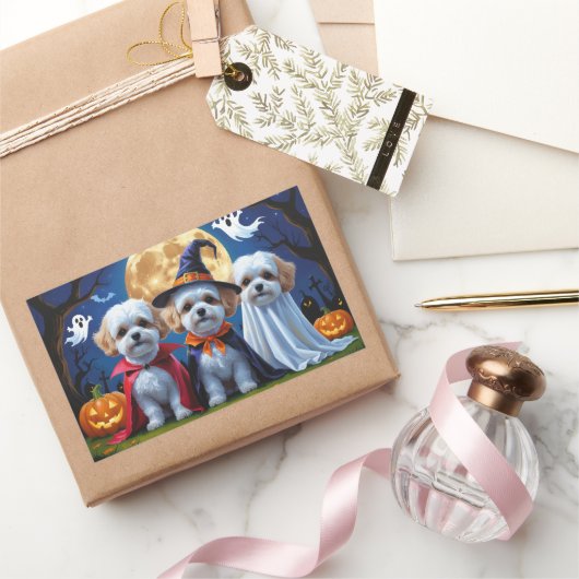 ビコンフリースドッグスパンプキンハロウィンおもしろい 長方形シール (ギフト)