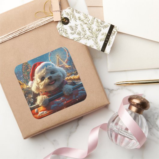 ビコンフリースドッグローラーコースタークリスマス スクエアシール (ギフト)