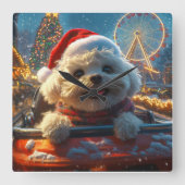 ビコンフリースドッグローラーコースタークリスマス スクエア壁時計 (正面)