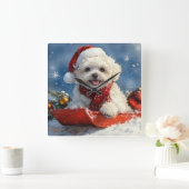 ビコンフリースドッグ雪のクリスマス スクエア壁時計 (ホーム)