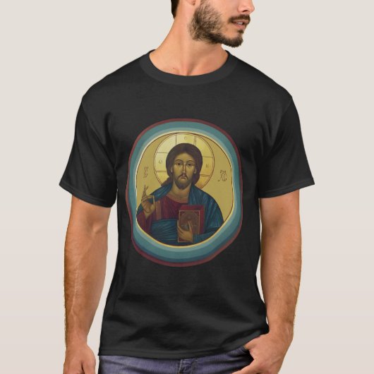 ビザンチン様式のキリスト・パントクラトール円形モザイクアート Tシャツ (正面)