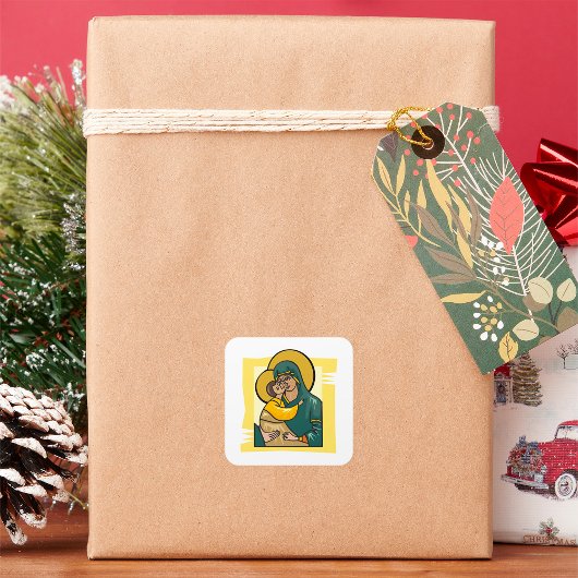 ビザンテモダンンヴァージンマリアと子供の宗教 スクエアシール