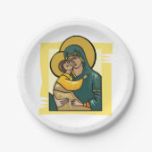 ビザンテモダンンヴァージンマリアと子供の宗教 ペーパープレート (正面)