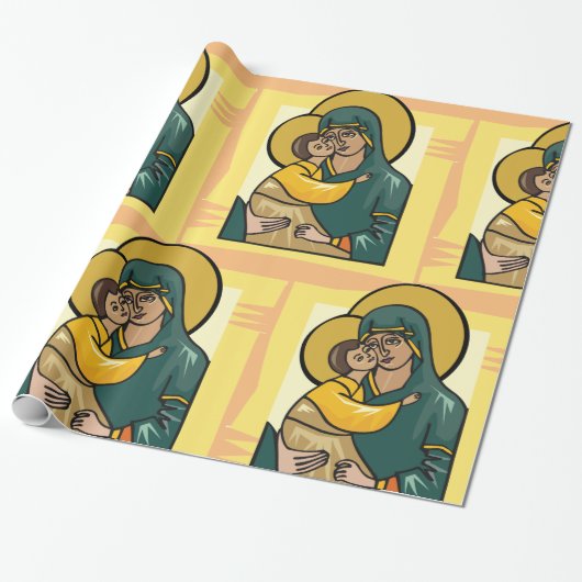 ビザンテモダンンヴァージンマリアと子供の宗教 ラッピングペーパー (アンロールド)