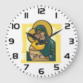 ビザンテモダンンヴァージンマリアと子供の宗教 ラージ壁時計 (正面)