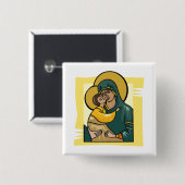 ビザンテモダンンヴァージンマリアと子供の宗教 缶バッジ (正面&裏面)