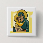 ビザンテモダンンヴァージンマリアと子供の宗教 缶バッジ (正面)