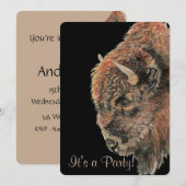 ビザン バッファロー ワイルドライフ ネイチャー アート 誕生日 招待状 (正面/裏面)