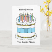 ビショップ・ケーキとキャンドルへのハッピーバースデー カード (黄色い花)