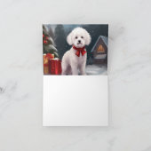 ビションフリゼの犬と雪のクリスマス カード (内部)