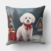 ビションフリゼの犬と雪のクリスマス クッション (裏面)