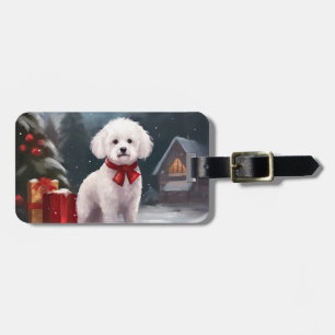 ビションフリゼの犬と雪のクリスマス ラゲッジタグ