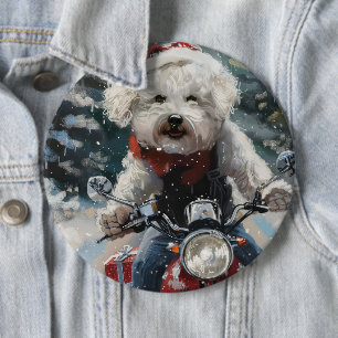 ビションフリゼ 犬 オートバイ クリスマス 缶バッジ