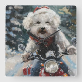 ビションフリゼ 犬 バイク クリスマス スクエア壁時計 (正面)